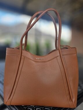 NEWBELLA Large Vegan Leather Tote Bag Brown Structured Shoulder Bag